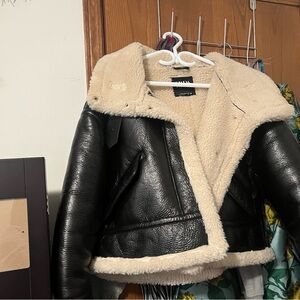 Zara Black-Brown Faux Leather Jacket with Cream Lining